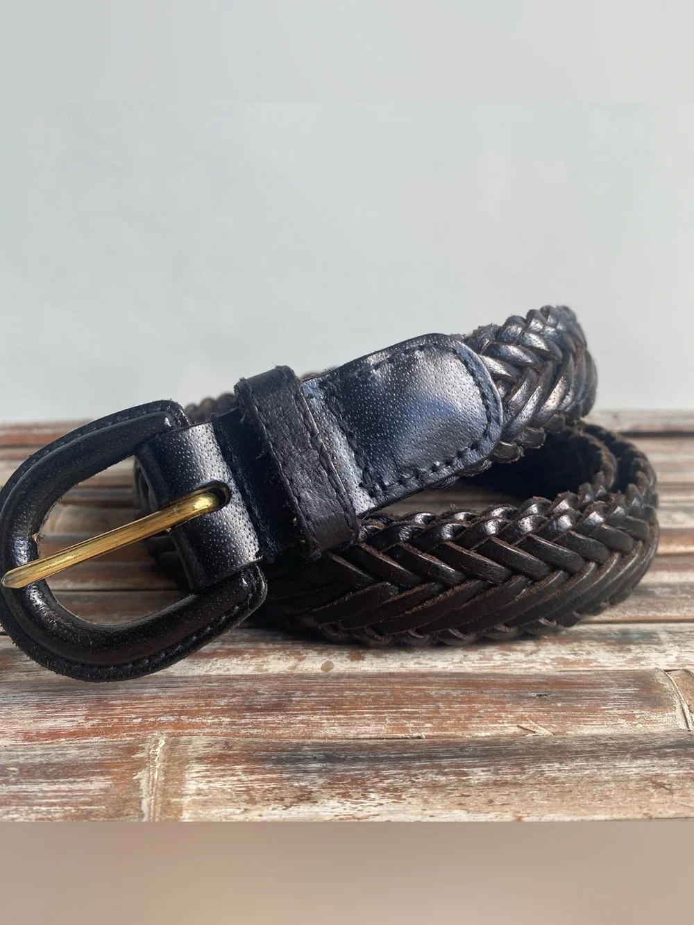 Vintage black leather braided belt Kim Rogers for Belk 90s preppy classic 2X